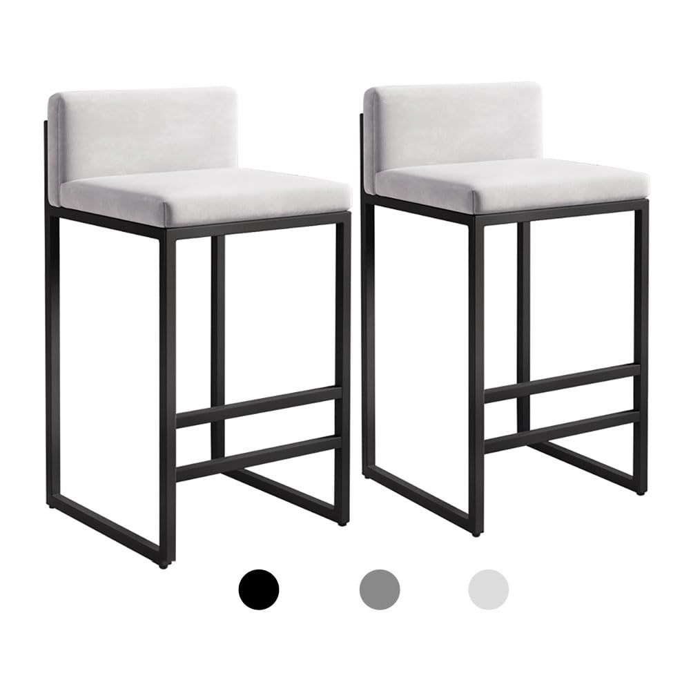 STUIJKVSZ 30in Bar s Set of 2,Rectangle Counter Height Bar s with Footrest Kitchen Dining Height Chair with Thick Cushion Backrest Metal Steel Frame Bars(Black Frame, White)