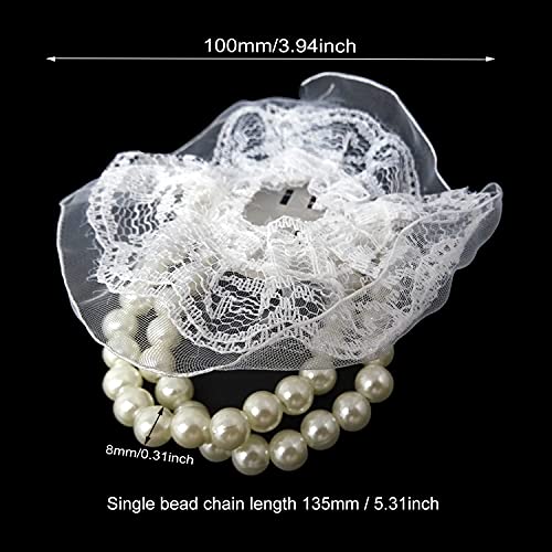 HONBAY 6PCS Elastic Pearl Wrist Bands Wedding Wrist Corsage Stretch Wristlets Faux Pearl Bead Bracelets with Lace Trim for Wedding Festival Beach Party and Prom - Image 3