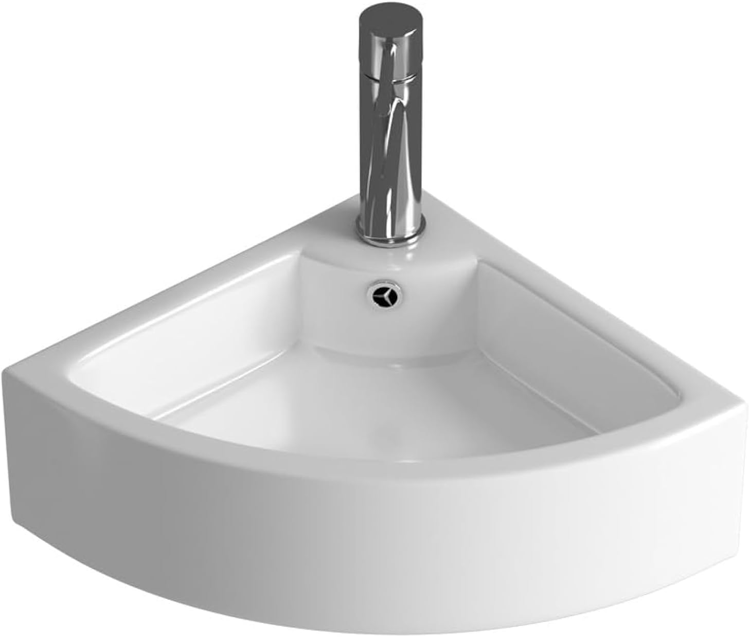 Small Corner Wall Mount Bathroom Sink and Faucet Combo with Overflow Triangle White Porcelain Ceramic Wall Hung Mini Vanity Space Bathroom sink(with Pop Up Drain)