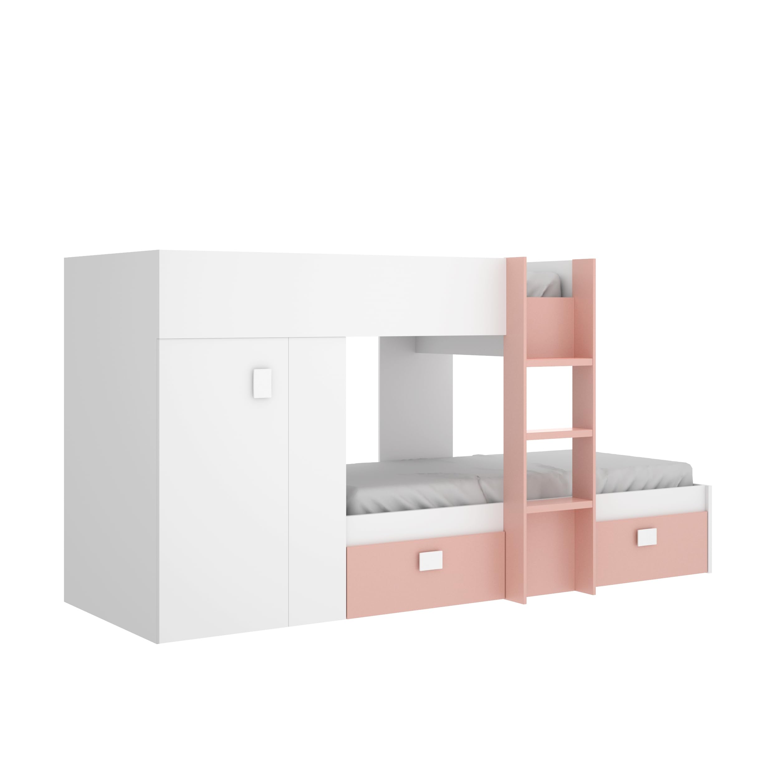 DEKIT GRUPO RIMOBEL GROE - Cama Tren con 2 camas juveniles - Blanco / Rosa - 150x271x111 cm
