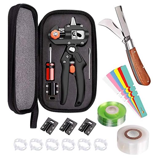 Professional Grafting Tool Kit - 3-in-1 Pruner with SK5 Blades, Grafting Knife, Tapes, Labels & Clips - Fruit Tree Grafting Supplies for Apples, Peaches, Grapes (Gardening Grafting Tools)