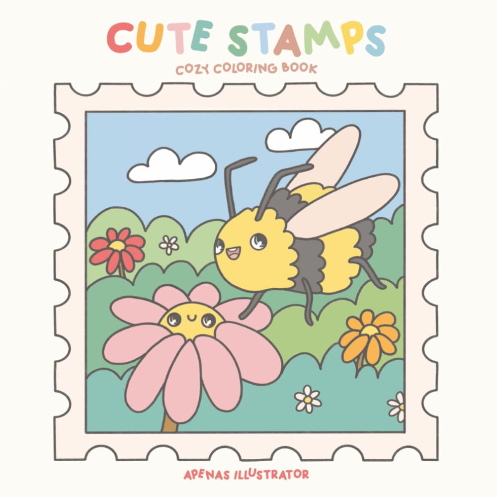 Cute Stamps: Cozy Coloring Book with Adorable Animals and Scenes