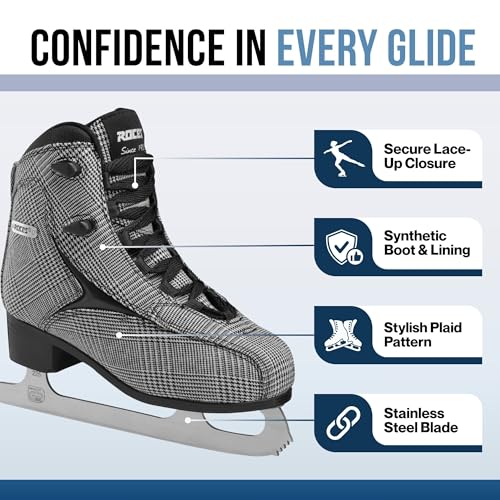 Roces Brit’s Women’s Ice Skates – Reinforced Synthetic Upper, Anatomic Padded Footbed & Stainless Steel Blade, Italian Figure Skates for Comfort & Performance, Modern Design - Check Black/White/Silver - image 5
