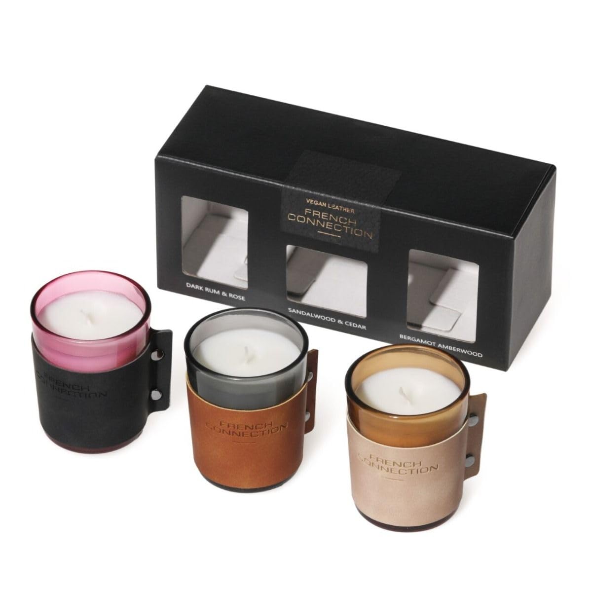 Luxury Candle Set of 3 Dark Rum & Rose Sandalwood & Cedar Bergamot Amberwood