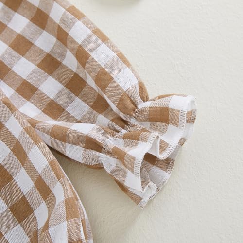 FYBITBO Newborn Baby Girl Outfits Smocked Long Sleeve Bubble Romper Plaid Bodysuit Jumpsuit Headband Infant Clothes Set4