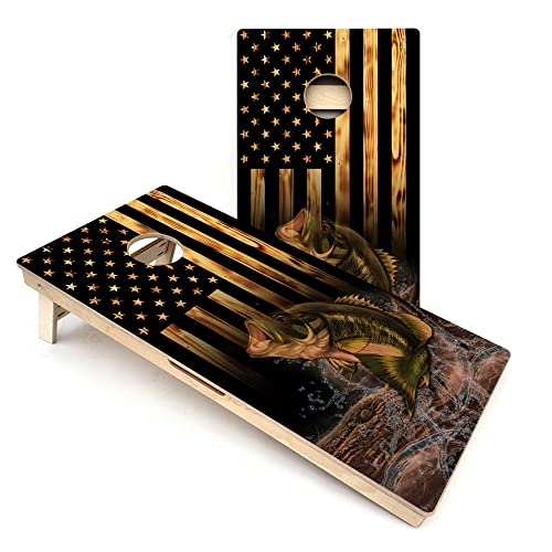 Skip's Garage American Flag Hidden Fish All-Weather PVC Cornhole Boards - Includes (2) Boards (NO Bags) + (1) Case & (2) Hole Lights