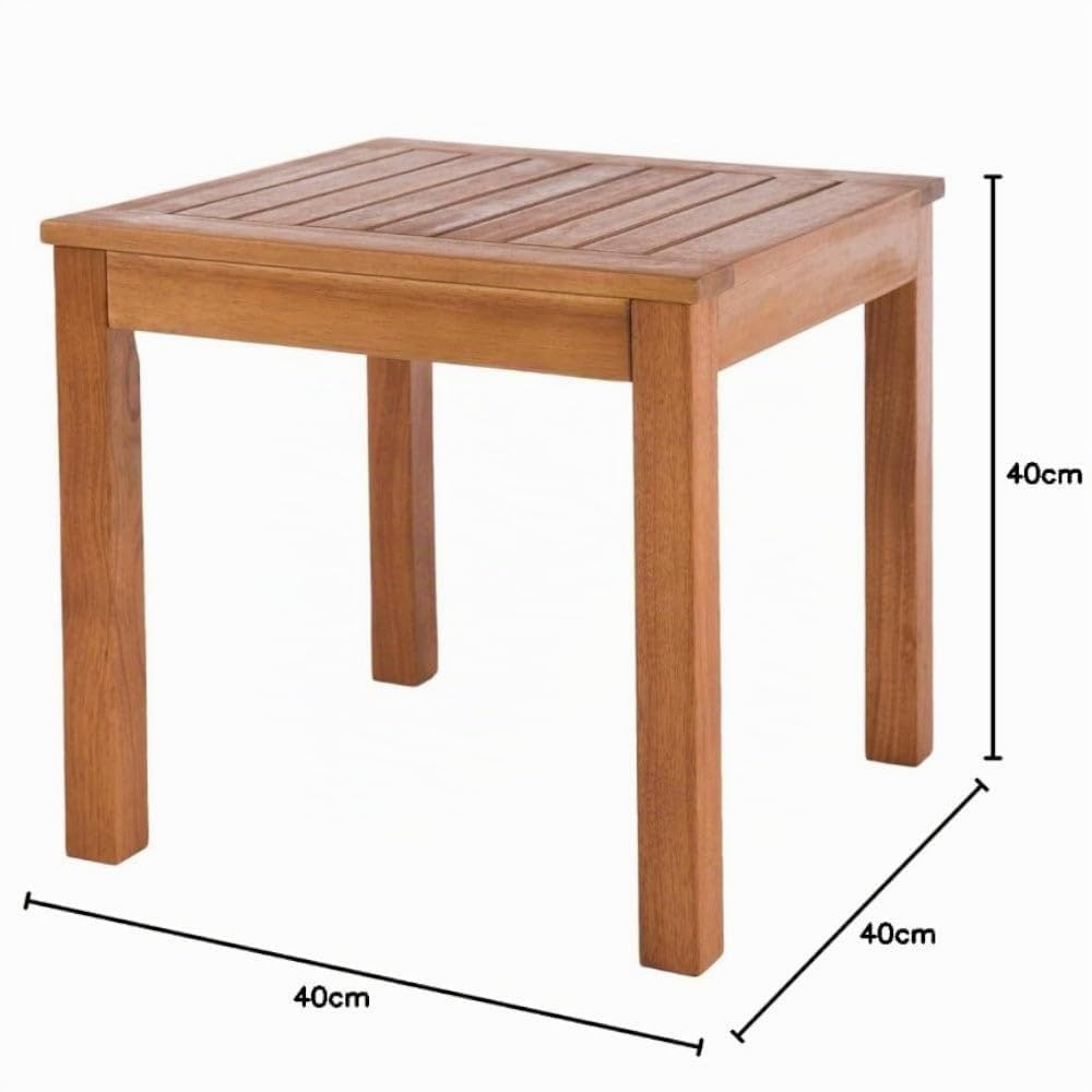 LOLAhome Mesa Auxiliar Cuadrada 40x40x40 cm, Madera Natural de Acacia, Nina | Madera Acacia Natural Maciza Marron, traspirable. Para interior y exterior. Balcón, Terraza o Jardin.