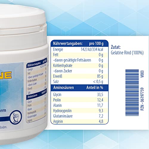 Pharma-Peter GELATINE Rind Pulver Dose, mit 100% hochwertigem Eiweiß, HALAL, 250 g