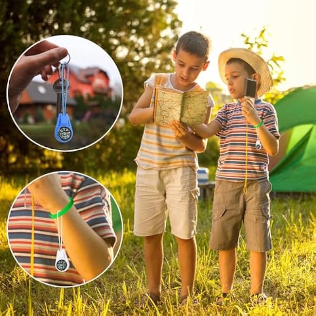 Mini Compass for Kids Keychain, Small Bulk Multi-Color Outdoor Camping Hiking Pocket Compass for Survival Kits Watchband Bracelet Necklace