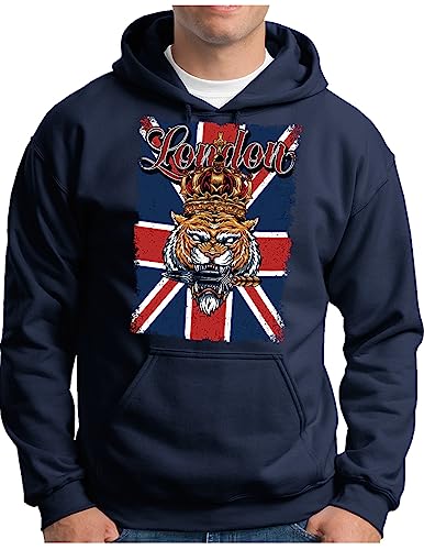 Hoodie London Union Jack OM3 pull bleu marine idéal pour adopter le style streetwear britannique