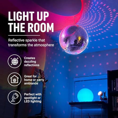 Bola espejada de 16 pulgadas Youdepot y luces de cuerda para bolas espejadas, decoración plateada para bodas, Navidad, fiestas y habitaciones miniatura 7