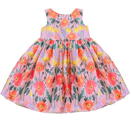 Image of Stanwells Kids Dress for Girls Heart Embroidery Pattern Knee Length Applique Kerala Ethnic Cotton Frock for Baby Girls Zipper Cap Sleeve Dress for Girls Cream & Red (6 Months - 7 Years)