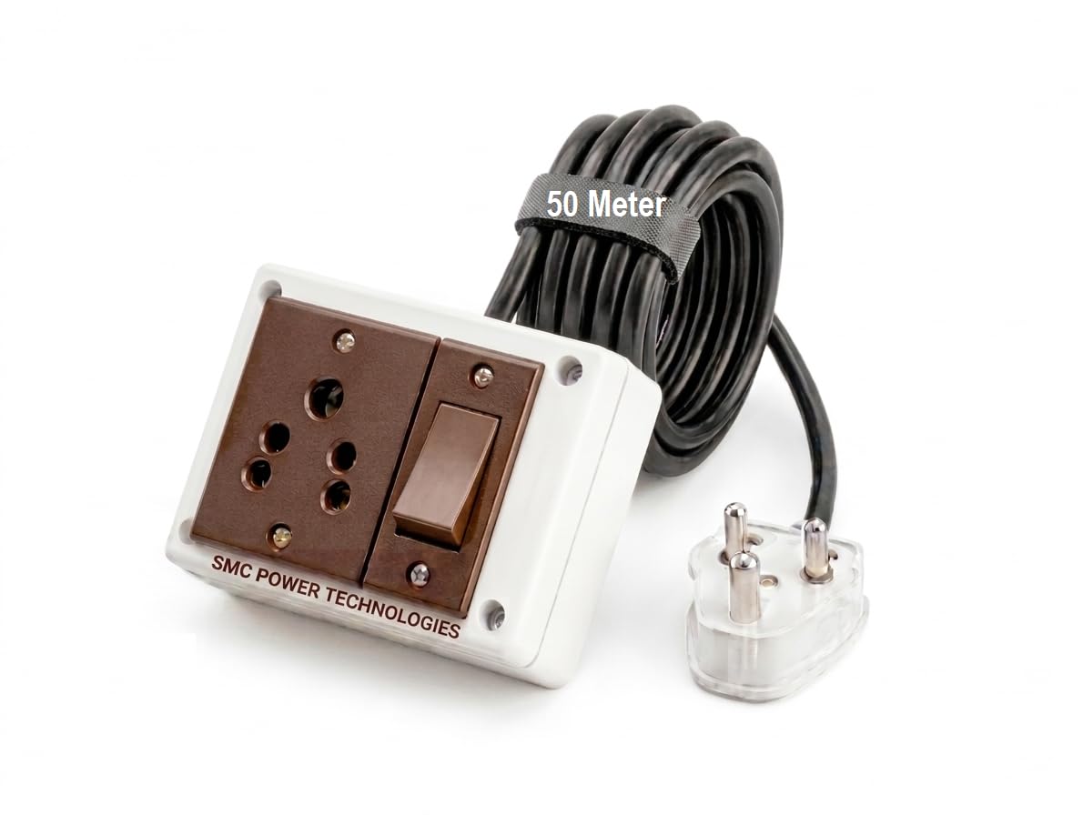 SMC Power Heavy-Duty 6A Non-Modular Extension Board | 5-Pin Single-Socket with Switch Combo | White Surface PVC Gang Box | Input 3-Core 1.0 sq mm High Density Pure Copper Cable (50 Meter)-image-12