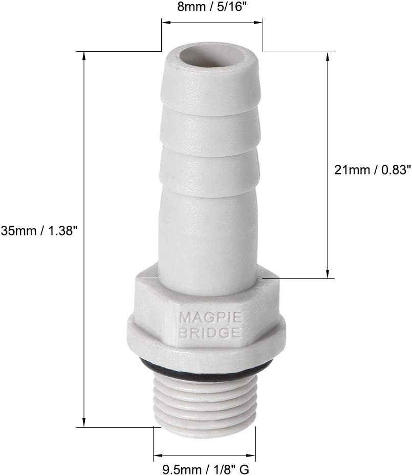 sourcing map PVC Barb Hose Fitting Connector Adapter 8mm or 5/16" Barbed x G1/8 Male Pipe 20pcs - Image 3