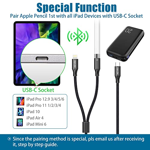 Agvee Charging Adapter Cable For Apple Pencil 1St Generation, Usb-C Type-C Male To Lightning Female Connector 2 In 1 Charger Cord Enables Apple Pencil Pen 1St Gen Match Ipad 10, Black #TOP3