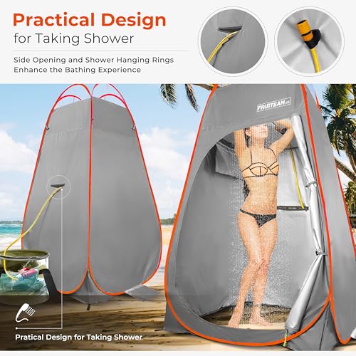 FRUITEAM Privacy Shower Tent for Hiking Beach Picnic Fishing, Shower Tent for Camping, Extra Privacy Tent, Spacious Privacy Shelters Camp with Portable Carrying Bag - Gray image 1