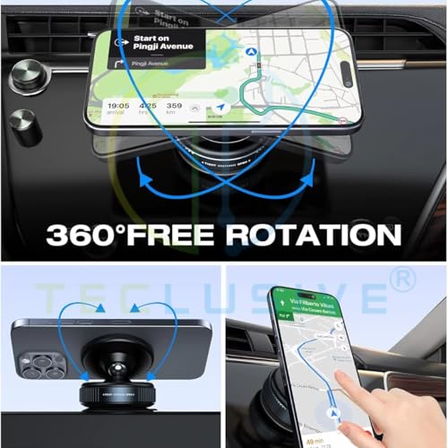 Image of T TECLUSIVE Smart Magnetic Mobile Phone Holder Stand 360 Degree Rotatable with Reusable Super Strong Vacuum Suction for Car Home Office All Surface Compatible with iPhone 17 16 15 and All Phones