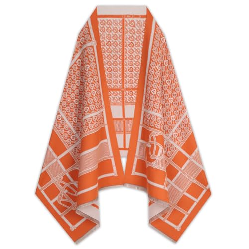 Relang Scarfs for Women Pashmina Silky Shawl Wrap for Evening Dressing Blanket Open Front Poncho Cape (Classic Khaki Plaid