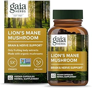 Gaia Herbs Lion’s Mane Mushroom - Brain and Nerve Support Supplement to Help Maintain Neurological Health - with Organic Lion's Mane Mushrooms - 40 Vegan Liquid Phyto-Capsules (40-Day Supply)
