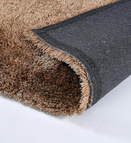Image of AROMICK Modern Polyester Anti Slip Rectangular Shaggy Fluffy Rug and Carpet for Living Room, Bedroom & Dining Room (2 x 3 Feet, Beige)