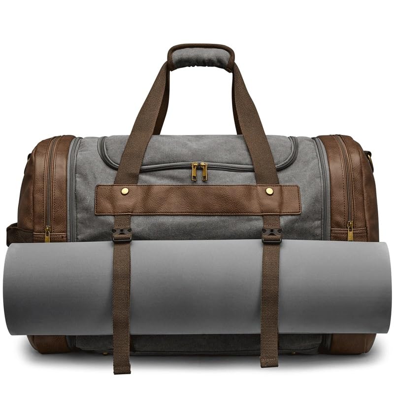 65L Canvas Duffle Bag Travel Overnight Carry on Duffel with Shoes Compartment for Men Women,Gray-As shown2