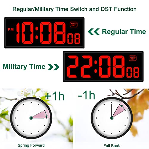 Soobest Digital Wall Clock With Seconds, Electric Clock Plug Auto Dst Dimmer Led Large Display 11.5 Inches (Red) #TOP4