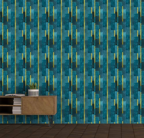 Image of DWELLSINDIA Teal Decorative Marble & Wood Self Adhesive Wallpaper Peel & Stick, Waterproof, Scratch Resistant, Laminated (41cm x 244cm, Teal)