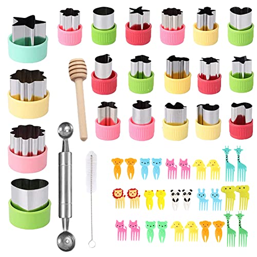 Catálogo para Comprar On-line Cubertería infantil los mejores 10. 41 Cortadores de frutas y verduras de 53 piezas, cortadores y selladores de sándwich, accesorios para el almuerzo infantil, ideales para loncheras Bento