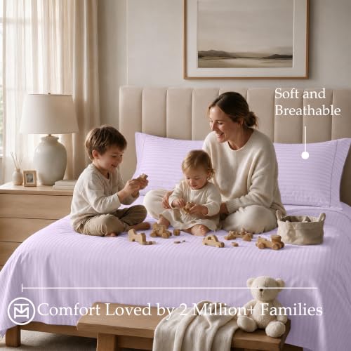 Image of Threadmill 600TC Cotton Twin Sheet Set, Sateen, Damask Stripe, Lilac