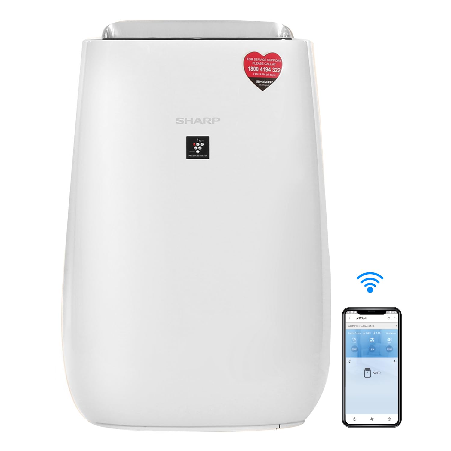 SHARP Air Purifier for Home FP-J52M-W | Wi-Fi Connectivity, HEPA, Carbon & Pre Filters, PM 2.5 Display | Real Time Indicator for Air Quality, Temperature, Humidity, Filter Life and Change Indicator