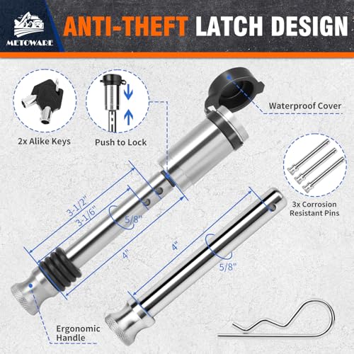 METOWARE Trailer Hitches Fits 2-Inch Receiver - Adjustable Trailer Hitch with 4-Inch Drop/Rise (14,000 LBS GTW) - Tri-Ball (1-7/8\'\', 2\'\', 2-5/16\'\') and Anti-Theft Stainless Steel Trailer Lock - Thumbnail 7