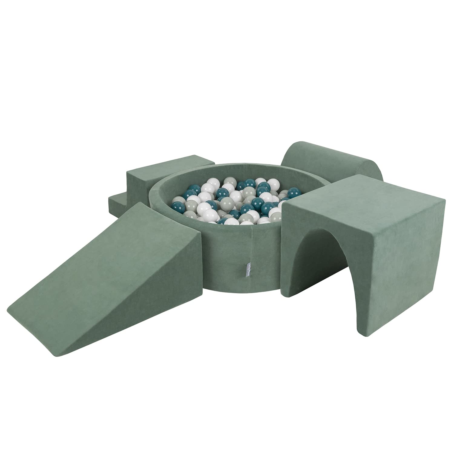 KiddyMoon Area di Gioco in Schiuma con Tondo Piscina di Palline per Bambini Piscina (300 Palline) + Version 3, Verde del Bosco: Tuchese Scuro/Verde Grigio/Bianco