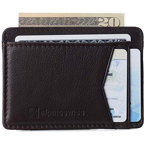 Alpine Swiss RFID Minimalist Oliver Front Pocket Wallet For Men Leather York Collection Soft Nappa Brown