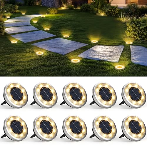 SOLPEX 10 Pack Solar Ground Lights Outdoor Waterproof, Solar Powered Pathway Lights, Landscape Lighting for Garden Walkway Driveway Backyard Decor (Warm White)