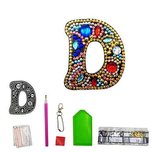 MEDOYOH DIY Letters "D" Diamond Painting Key Chains, Double-Sided Retro DIY Diamond Painting Kits Keychain