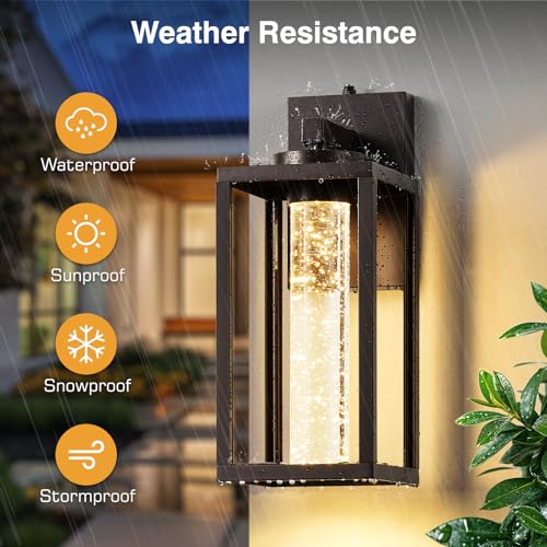 Image of VIANIS Large ORB Bronze Exterior Lighting Fixtures Wall Mount for House | Waterproof 100% Aluminum, Built-in LED, Farmhouse Outdoor Wall Lantern, Dusk to Dawn Exterior Sconce Lights for Garage Porch