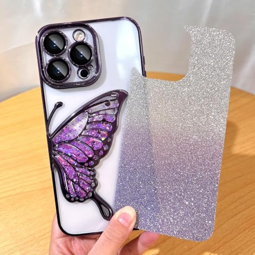 Image of SHINESTAR 3D Butterfly Case for iPhone 14 Pro Max Cover, Cute Girly Glitter Bling Luxury Back Cover for Women Girls Protective Shockproof Slim Camera Protection for iPhone 14 Pro Max - Purple
