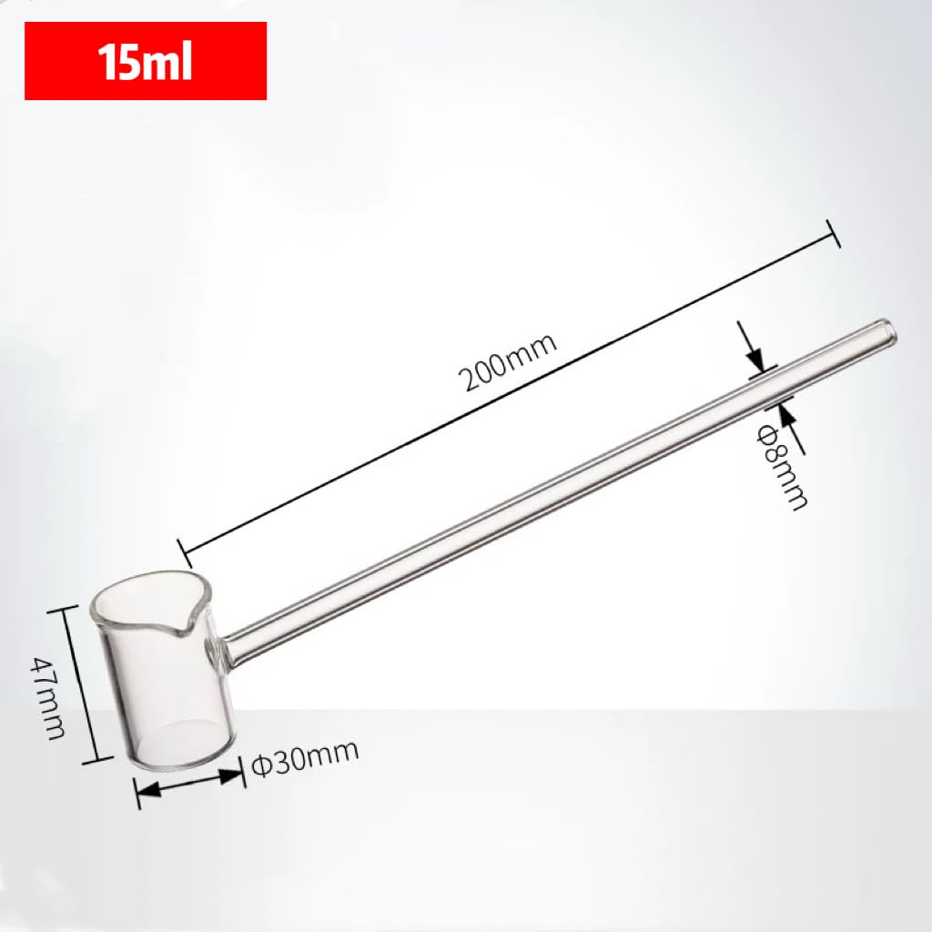 Cuchara de ácido de vidrio con alto contenido de borosilicato - Cuchara de muestreo de embudo medicinal de mango largo (5/10/15/25/50/100 ml), 1 unidad(15ml)