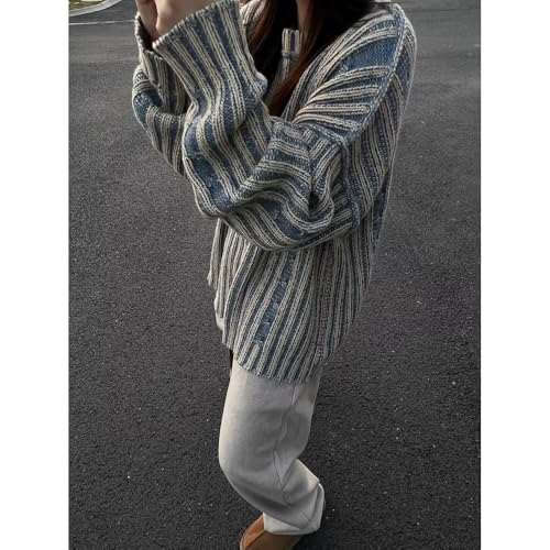 Women's Y2K Vintage Oversized Pullover Harajuku Striped Long Sleeve Sweater Fairy Grunge Crew Neck Contrast Knitwear3