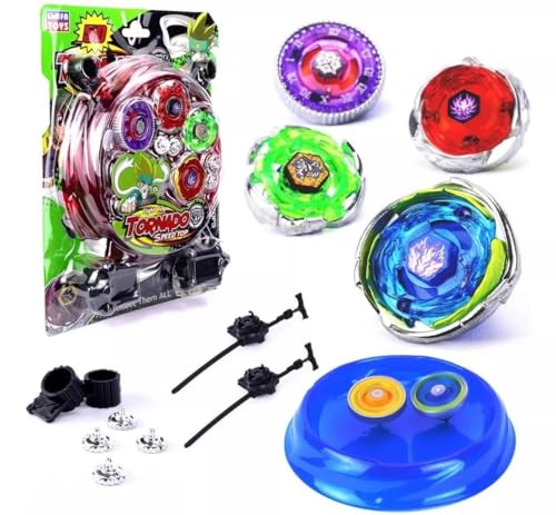 Kit 4 Pião Metal Led + 2 Lançadores + Arena Com Luz Pião