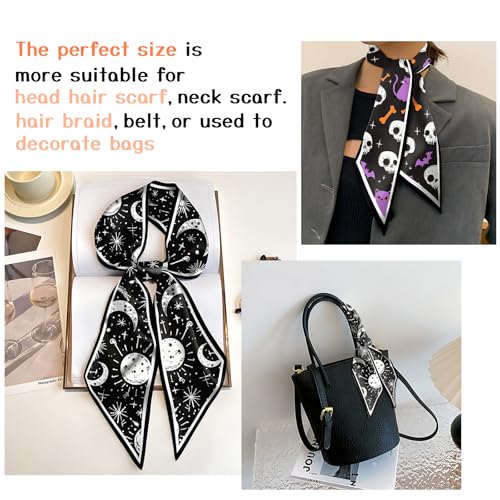 2PCS Hair Head Scarf Silk Feeling Long Satin Neck Satin Scarves for Handbag Cute Decoration Aesthetic Women 59 * 6.7''4