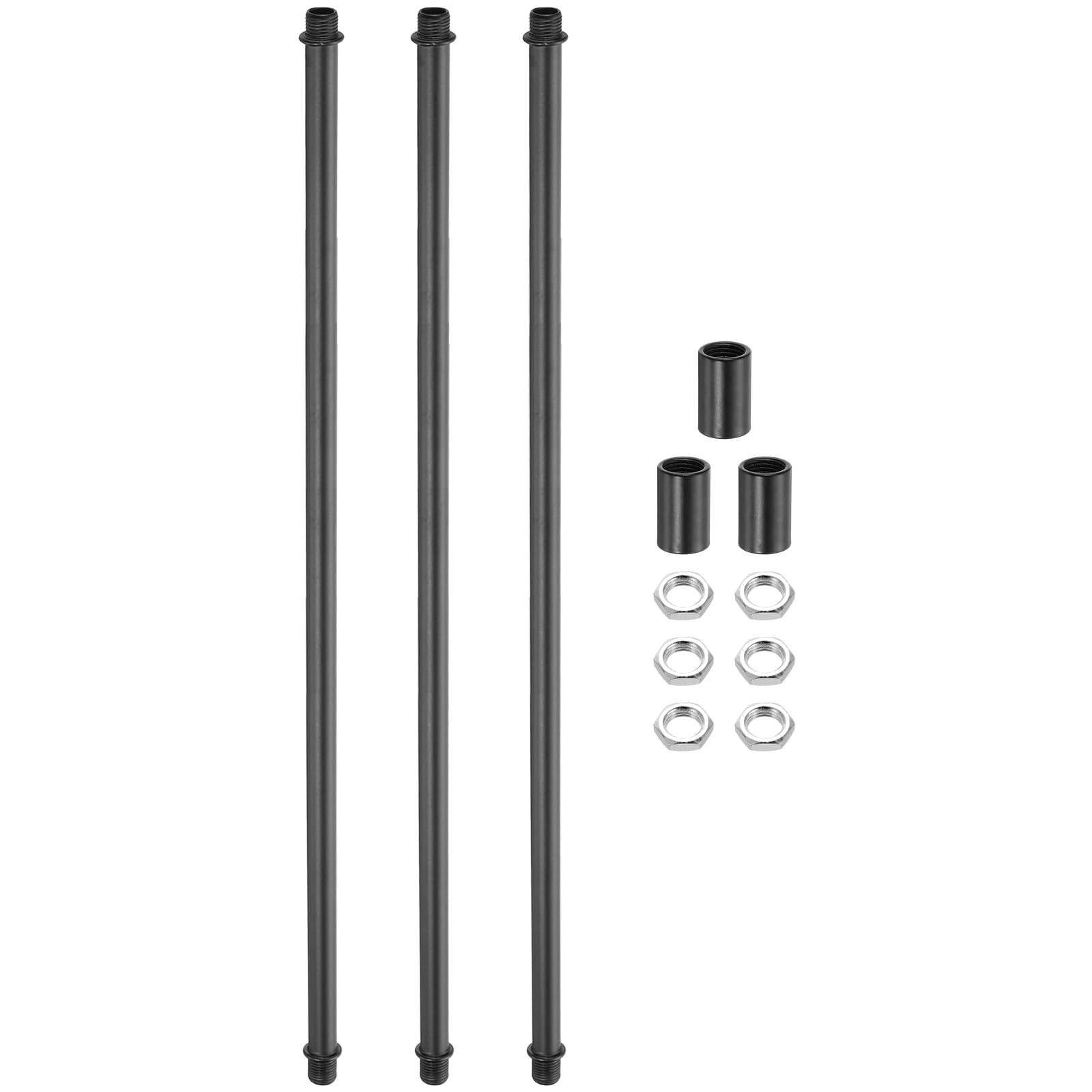 sourcing map 3Set 400mm/15.75" Straight Pipe Lamp Stems Rod Kit, M10 Carbon Steel Double End Fine Thread Rod with Lock Nuts Sleeve Connector for Table Floor Lamps Ceiling Light, Black โ image 1