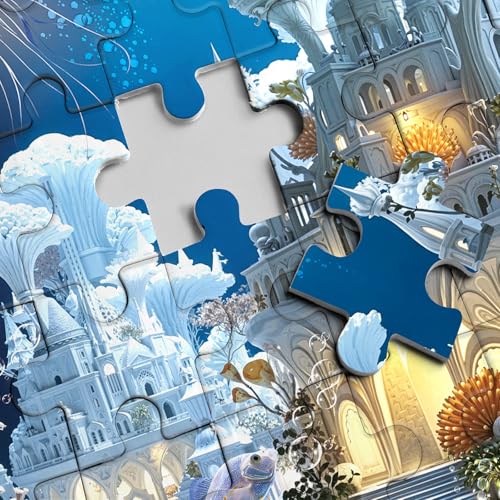 Puzzle Fantasy Ocean para Adultos 1000 Piezas Castillo de Hongos Naturaleza, Peces Mágicos, Medusas, Rompecabezas de Arte Difícil y Desafiante miniatura 3