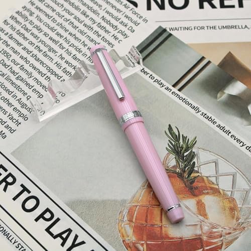 Image of Lanx 82 Fountain Pen - Acrylic Material Pen Barrel, Iridium Fine Nib with Ink Converter Smooth Writing Classic Design Pink (Silver Trim, F)