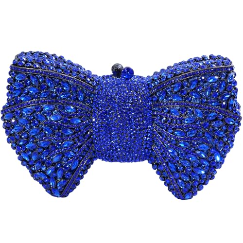 Image of Handmade Inlay Rhinestone Bow Clutch Bag for Women, Sparkling Evening Party Wedding Purse with Detachable Pearl Chain