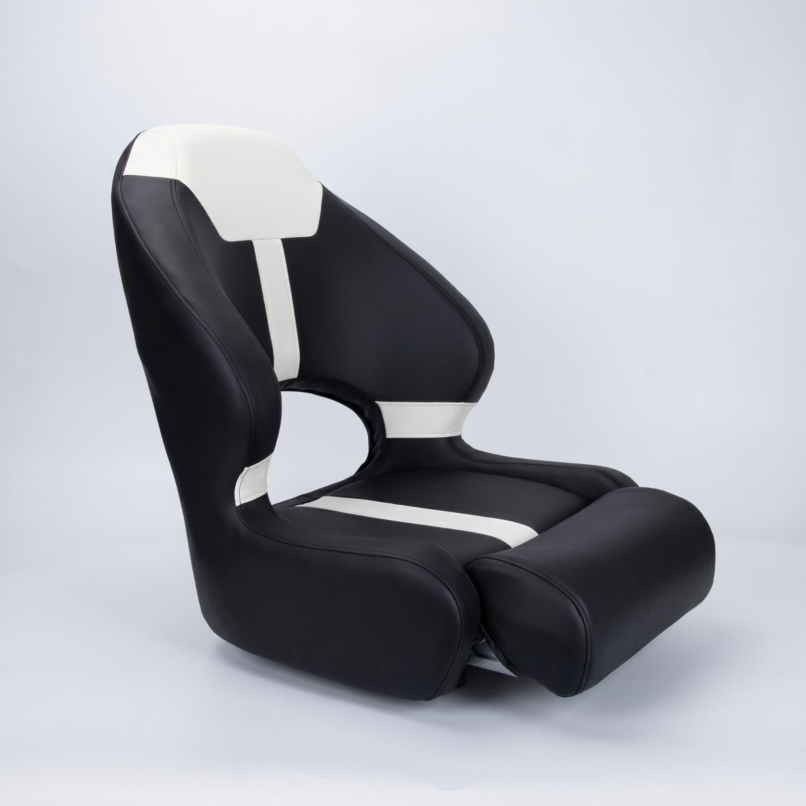 Sedile Timoniere Barca Sedile Timone Poltrona Nautica Sedia Guida Schienale Alto Pieghevole in PVC Marino Traspirante con Supporto Anteriore