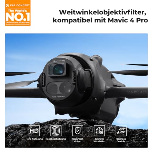 K&F CONCEPT Weitwinkelobjektivfiter Kompatibel mit DJI Mavic 4 Pro, 108° Weitwinkelobjektiv Magnetische Befestigung, Weitwinkelvorsatzlinse Mehrfach Beschichtet/Optisches Glas, Drohnenzubehör