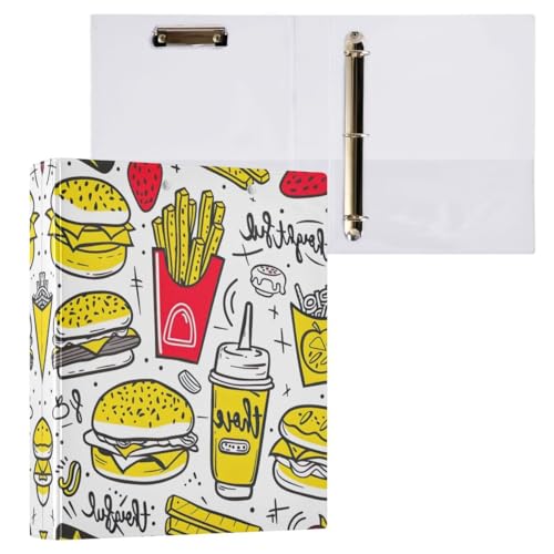 Nander 3 Ring Binder,Yummy Burger Binder with Clipboard（...