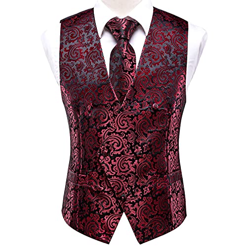 Hi-Tie Men's Silk Slim Fit Suit Vest Necktie Pocket Square Cufflinks Set Tuxedo Waistcoat for Wedding Party Business4