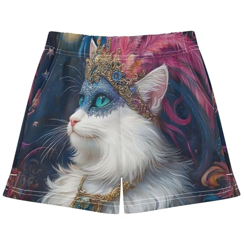 Girls Athletic Shorts Cute Cat Carnival Mask Pattern Active Summer Youth Shorts Kids Sleepwear Customizable, X-Small